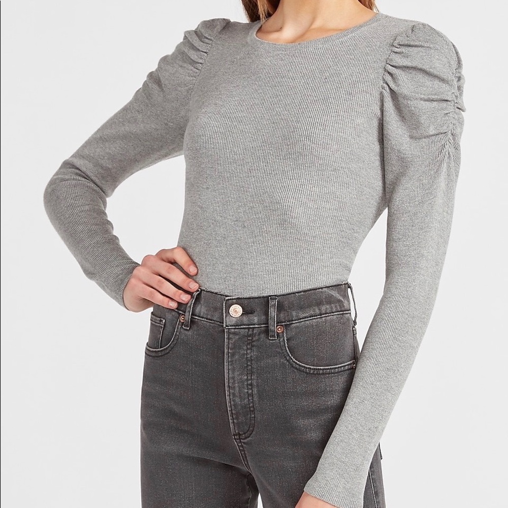 Express Charcoal Heather Gray Crew Neck Sweater
